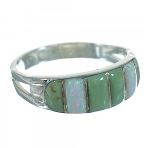 Southwest Silver Turquoise And Opal Inlay Ring Size 5 YX68841