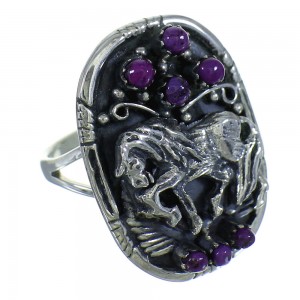 Genuine Sterling Silver Southwest Magenta Turquoise Horse Ring Size 6-1/2 QX68705