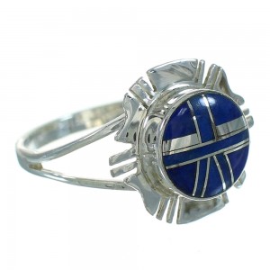 Silver Southwest Lapis Inlay Jewelry Ring Size 8-1/4 AX73739