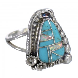 Sterling Silver Turquoise Opal Southwestern Flower Ring Size 7 YX83218