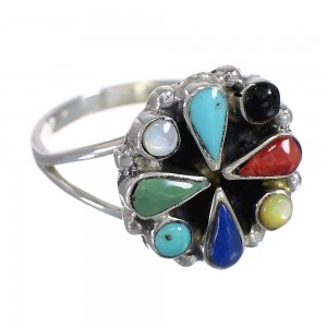 Southwestern Sterling Silver Multicolor Jewlery Ring Size 8-1/2 WX71086