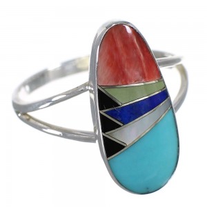 Southwest Multicolor Inlay And Genuine Sterling Silver Ring Size 5-3/4 WX75132