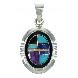 Authentic Sterling Silver Multicolor Inlay Southwest Pendant YX67456