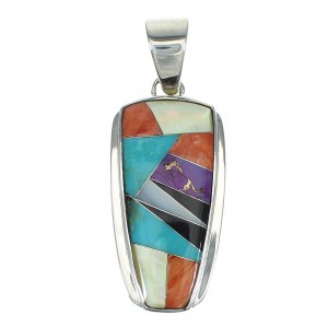 Multicolor Inlay And Authentic Sterling Silver Southwest Slide Pendant YX67489