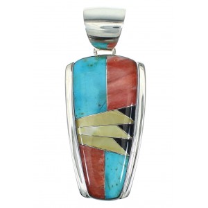 Genuine Sterling Silver And Multicolor Inlay Southwest Slide Pendant YX67498