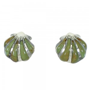Turquoise Inlay Southwestern Seashell Silver Jewelry Post Earrings AX71503