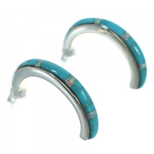 Silver Opal Turquoise Southwestern Post Hoop Earrings YX71310