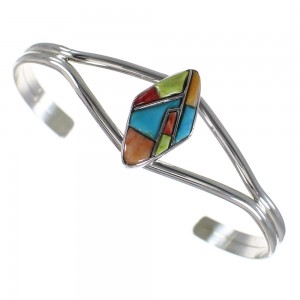 Genuine Sterling Silver Multicolor Inlay Whiterock Cuff Bracelet RX70382