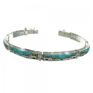 Multicolor Native American Village Design Sterling Silver Link Bracelet RX68404