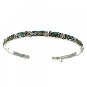 Multicolor Native American Village Design Southwest Link Bracelet RX68420