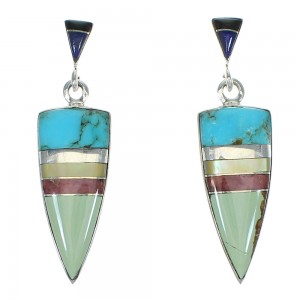 Southwestern Multicolor Silver Post Dangle Earrings YX71334