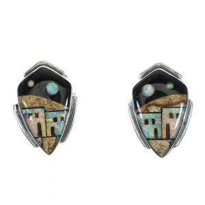 Native American Village Design Multicolor Silver Southwest Post Earrings YX71372