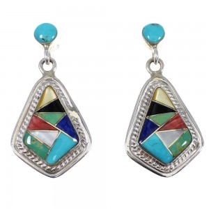 Genuine Sterling Silver Multicolor Southwest Post Dangle Earrings RX82071