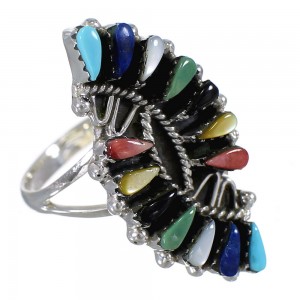 Multicolor Sterling Silver Southwestern Needlepoint Ring Size 7-3/4 WX82041