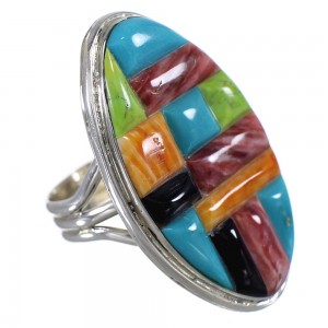 Multicolor Inlay Sterling Silver Southwest Ring Size 6-3/4 WX82083