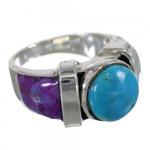 Southwest Turquoise And Magenta Turquoise Silver Ring Size 6-1/4 WX82085