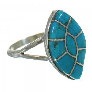 Southwest Turquoise Inlay And Genuine Sterling Silver Ring Size 7-1/4 WX79771