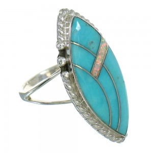 Turquoise And Opal Silver Southwestern Ring Size 6-1/2 YX80395