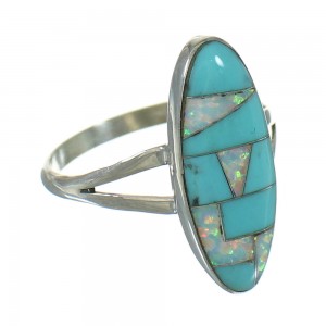 Silver Opal And Turquoise Southwest Ring Size 7-3/4 YX80487