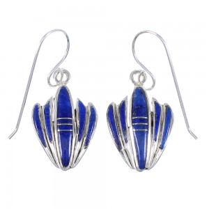 Southwest Lapis Inlay Sterling Silver Hook Dangle Earrings RX71101