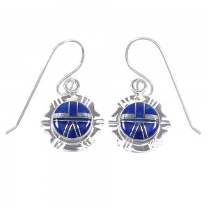 Authentic Sterling Silver Lapis Inlay Hook Dangle Earrings RX71116