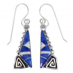 Authentic Sterling Silver Lapis And Opal Water Wave Hook Dangle Earrings YX67585