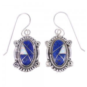 Sterling Silver Lapis And Opal Inlay Hook Dangle Earrings YX67591