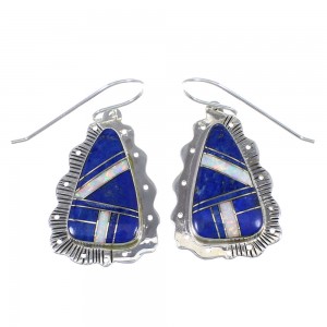 Authentic Sterling Silver Lapis And Opal Inlay Hook Dangle Earrings YX67596