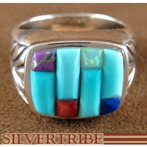 Turquoise Multicolor Jewelry Sterling Silver Ring Size 7-1/2 HS23682