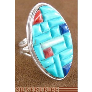 Turquoise Lapis Multicolor Sterling Silver Ring Size 4-3/4 HS23765