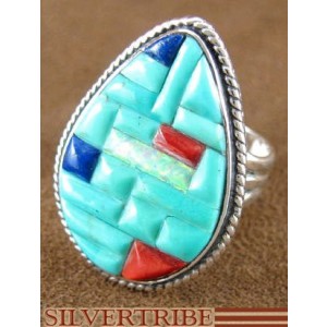 Lapis Turquoise Multicolor Sterling Silver Ring Size 6-3/4 HS23790 