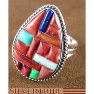 Silver Jewelry Red Oyster Shell Multicolor Ring Size 7-3/4 HS23799 
