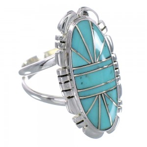 Authentic Sterling Silver Turquoise Inlay Ring Size 6-1/2 RX94188