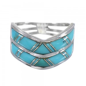 Turquoise Inlay Authentic Sterling Silver Ring Size 6 RX94236