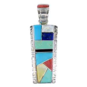 Multicolor Inlay Southwestern Jewelry Sterling Silver Pendant AX94506