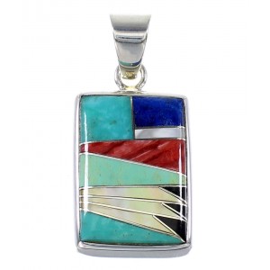 Southwest Multicolor Inlay Genuine Sterling Silver Pendant AX94515