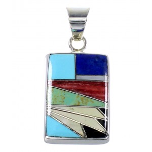 Southwestern Multicolor Inlay Silver Pendant AX94517