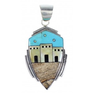 Native American Pueblo Design Multicolor Sterling Silver Jewelry Pendant RX94534