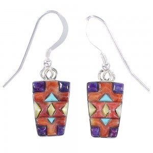 Silver And Multicolor Southwest Hook Dangle Earrings YX94643