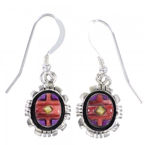 Genuine Sterling Silver And Multicolor Southwest Hook Dangle Earrings YX94661