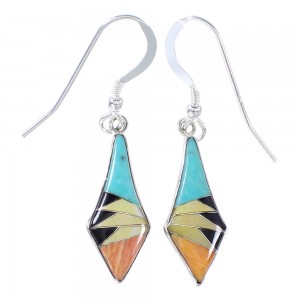 Multicolor And Genuine Sterling Silver Southwestern Hook Dangle Earrings YX94699