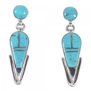 Turquoise And Sterling Silver Southwestern Post Dangle Earrings YX94557