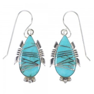Turquoise Inlay Sterling Silver Southwestern Jewelry Hook Dangle Earrings AX94657