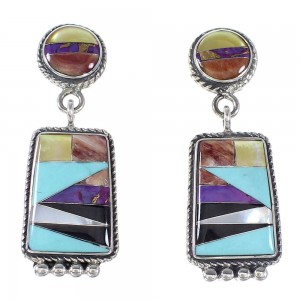 Genuine Sterling Silver Southwest Multicolor Post Dangle Earrings AX94683