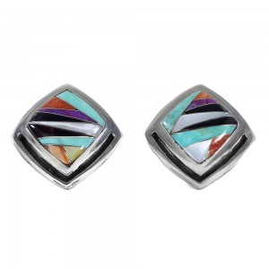 Southwest Genuine Sterling Silver Multicolor Post Earrings AX94713