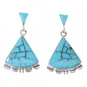 Turquoise Genuine Sterling Silver Post Dangle Earrings AX94838