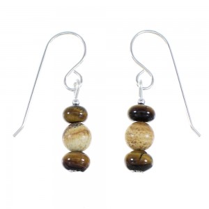 Tiger Eye And Picture Rock Sterling Silver Native American Hook Dangle Earrings AX95242