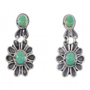 Turquoise Sterling Silver Flower Southwest Post Dangle Earrings AX95178