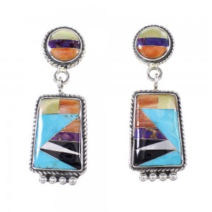 Multicolor Genuine Sterling Silver Southwest Post Dangle Earrings AX94993