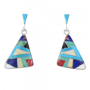 Silver Multicolor Southwest Post Dangle Earrings AX95350